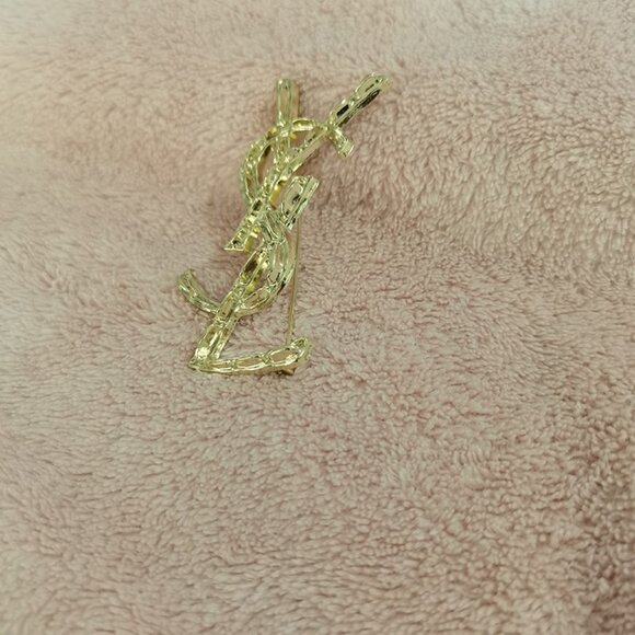 Yves Saint Laurent Gold Ysl Badge Brooch - Picture 2 of 6